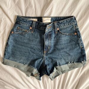mid rise denim shorts.